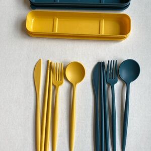 4 reusable plastic utensils cases spoon, knife & spoon 2 includes chopsticks
